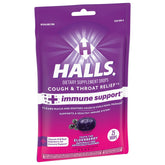 HALLS Cough and Throat Relief Plus Immune Support, Elderberry Cough Drops, 25 Count Drops